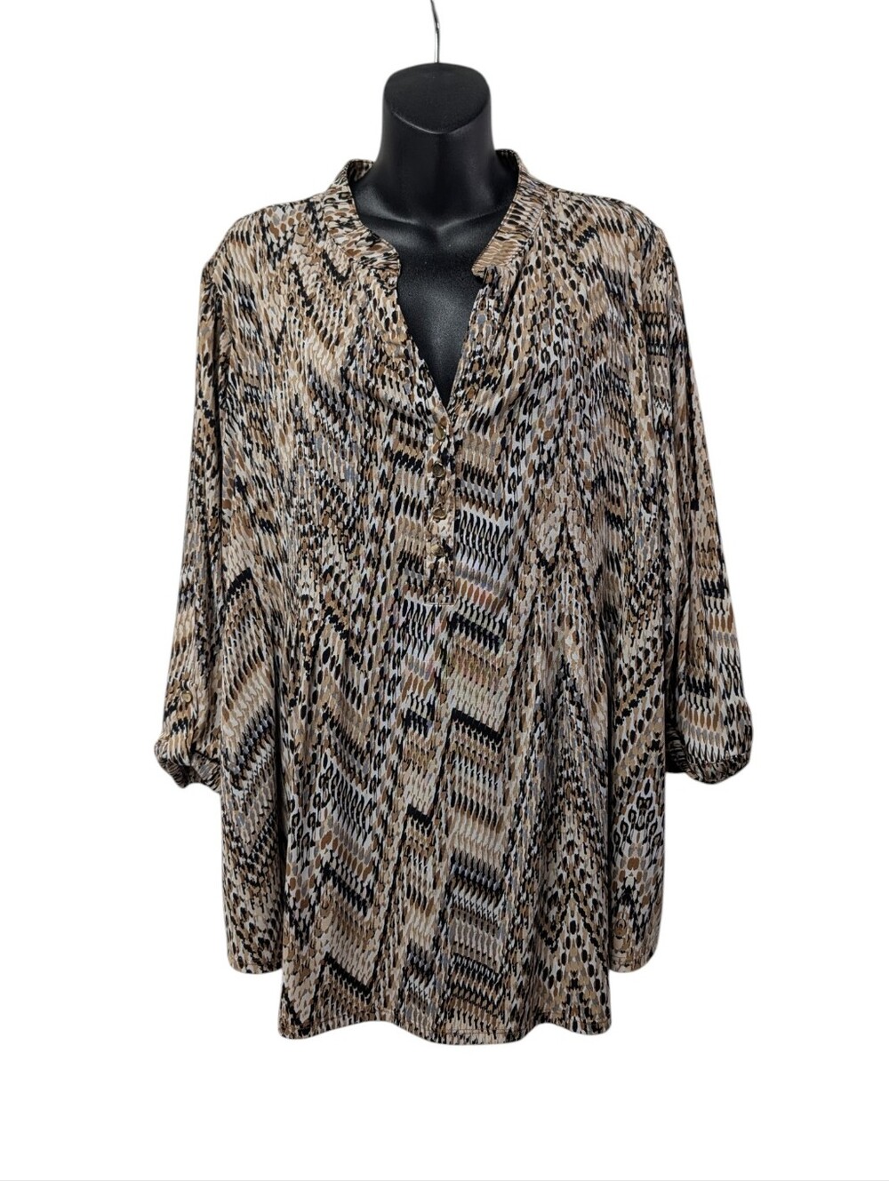 CB Established 1962 Animal Print Long Sleeve Tunic Blouse Plus Size 3X